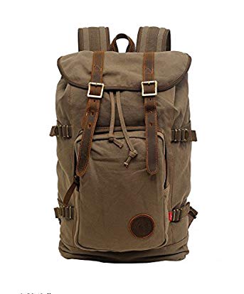 Volyer Canvas Rucksack Leather Hiking Travel Backpack School Bag