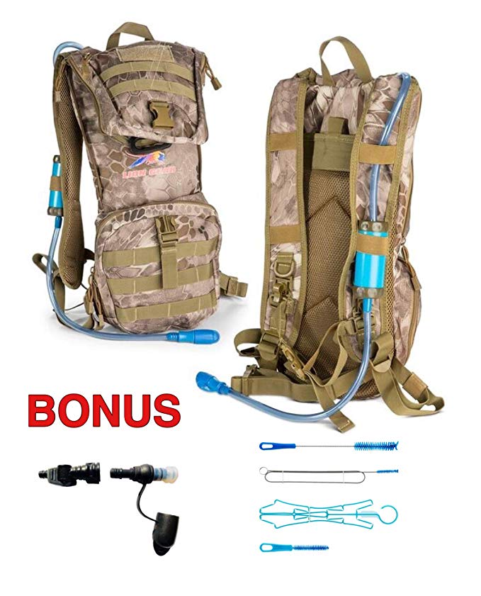 Lion Gear Insulated Hydration Survival Backpack with 2L Water Bladder with Filter - Heavy Duty, Waterproof, Weather Resistant, Extra Storage - Military, Outdoor, Backcountry Camo Assault Rucksack