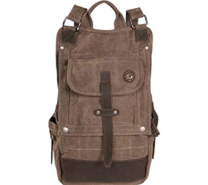 Y-G 16 oz Canvas Backpack Urban Street Design w/Leather Trim, 0518 Lava Rock