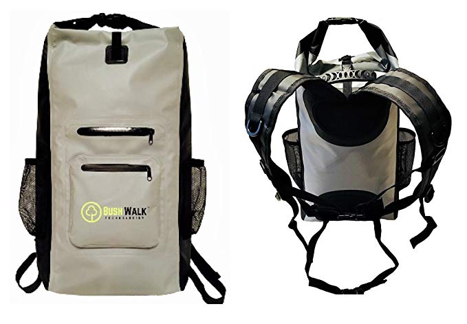 Bush Walk Technologies | Waterproof Backpack | 30L | Roll - Top | Dry Bag | Made For The Outdoors | Camping | Hiking | Travel | 100% Waterproof | Gray |