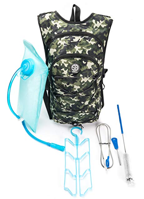 Hydration Pack Set by SelfBoosted - 2 litre / 67 oz - Water Bladder from BPA Free with Multiple Storage Compartments Backpack and Cleaning Kit - Perfect for Running, Walking, Cycling, Climbing, Hiking